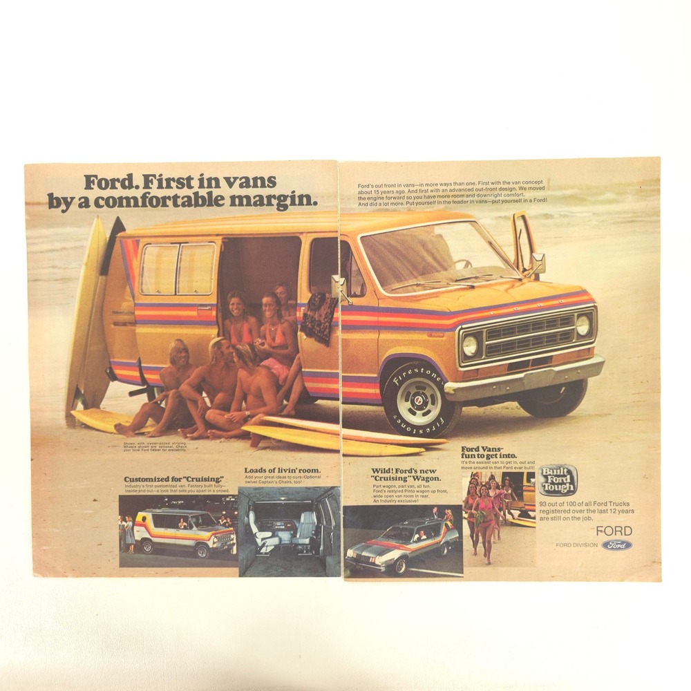Ford Cruising Van Print Ad 1973 Custom Surf Car Show Display Vintage Garage Wall